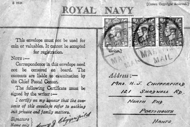 The envelope that contained  the love letter from Harry Chipperfield to his wife.