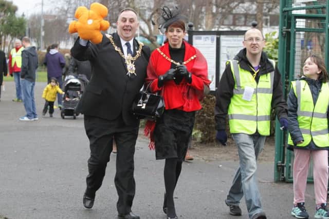 The Lord Mayor of Portsmouth David Fuller and his sister, Lady Mayoress Leza Tremorin joined volunteer Pete Birch for a loop of the Eastney junior parkrun course to celebrate the 100th edition of the event at Bransbury Park. Picture: Habibur Rahman