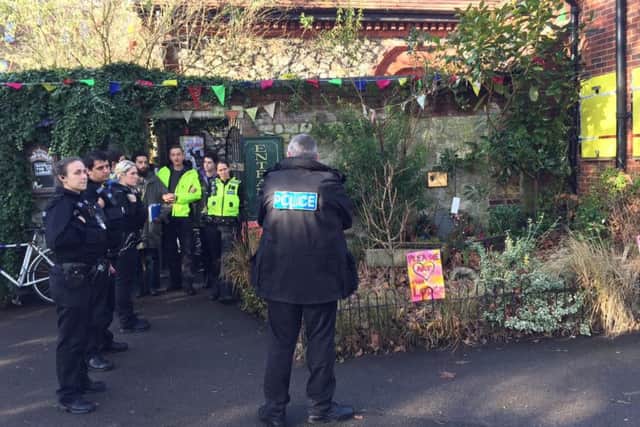 Police at the Arts Lodge in Victoria Park, Portsmouth this morning after officers were requested by Portsmouth City Council Picture: Loughlan Campbell