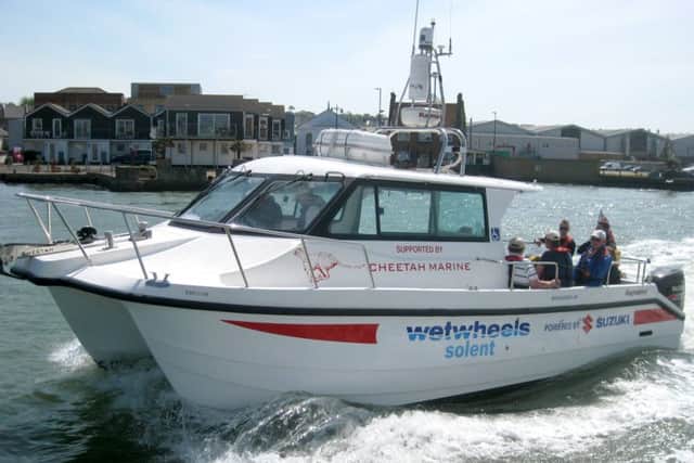 The Wetwheels Solent catamaran sailing across the ocean