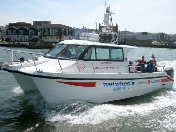The Wetwheels Solent catamaran sailing across the ocean