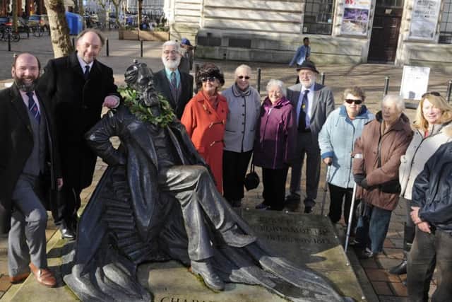 07/02/17 LC Charles Dickens great-great grandsons have layed a wreath on his statue in Guildhall Square to mark his anniversary. (left), Gerald Dickens and Ian Dickens Picture Ian Hargreaves