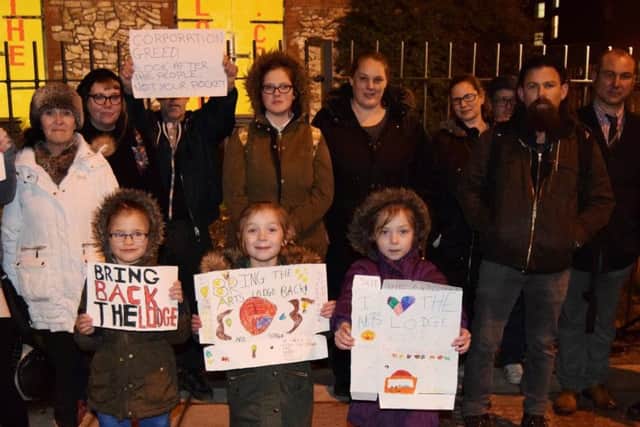 Protesters are unhappy with the treatment of the Lodge Arts Centre and Park Cafe operators. Picture: Tom Cotterill PPP-170702-230043001