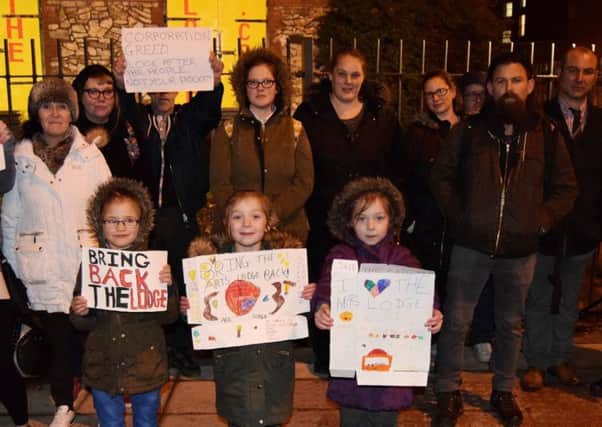 Protesters are unhappy with the treatment of the Lodge Arts Centre and Park Cafe operators. Picture: Tom Cotterill PPP-170702-230043001