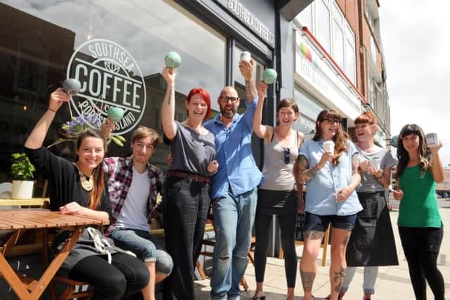 The Southsea Coffee Company in Osborne Road, Southsea. Third from left, Tara Knight and husband Martyn Knight.