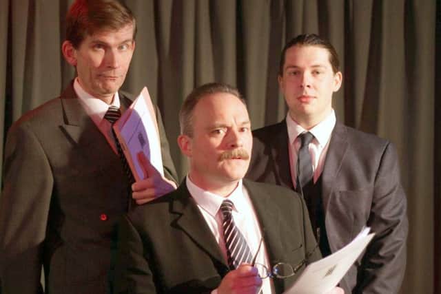 From left, Jonathan Redwood as Sir Humphrey Appleby, Nick Scovell as the Rt Hon Jim Hacker and Gareth Billington as Bernard Wooley