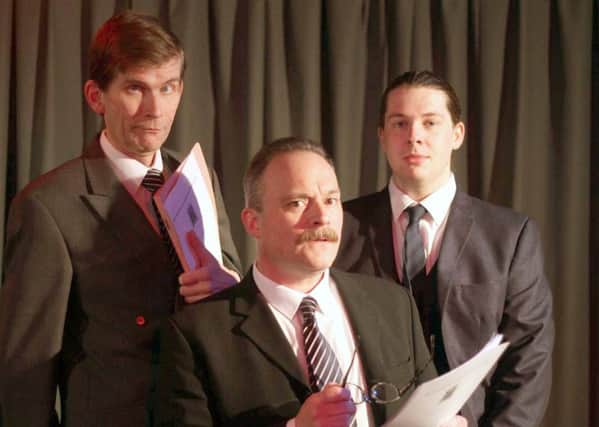 From left, Jonathan Redwood as Sir Humphrey Appleby, Nick Scovell as the Rt Hon Jim Hacker and Gareth Billington as Bernard Wooley