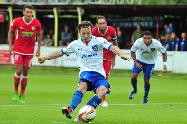 David Connolly scored twice as Pompey picked up their first ever League Two point at Accrington in August 2013   Picture: Ste Jones