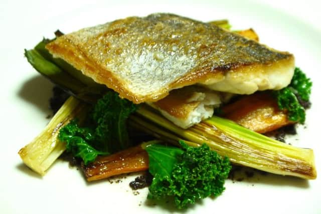 Black olive tapenade with sea bream.