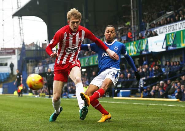 Kyle Bennett on the attack for Pompey during the Blues' hard-fought 2-0 win over Accrington today    Picture: Joe Pepler