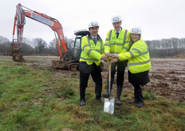The Minister for local growth James Wharton with Havant MP Alan Mak and Portsmouth City Council leader Donna Jones at the turf-cutting ceremony for Dunsbury Hill Farm last year 

Picture: Sarah Standing (160165-1509)