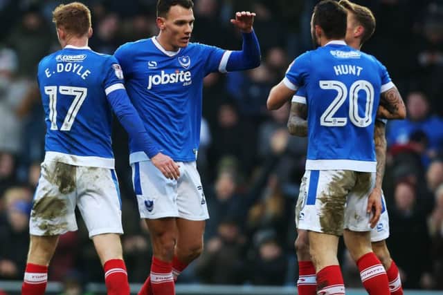 Kal Naismith celebrates his goal in Pompey's 2-0 win against Accrington Picture: Joe Pepler