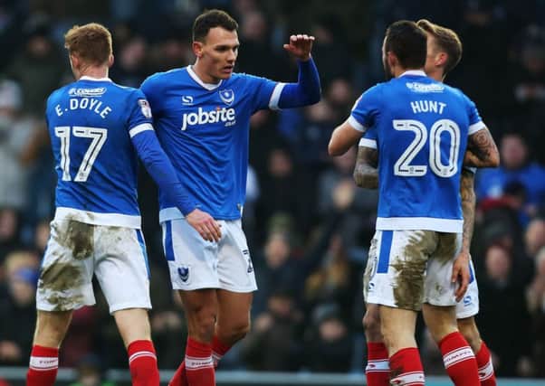 Kal Naismith celebrates his goal in Pompey's 2-0 win against Accrington Picture: Joe Pepler