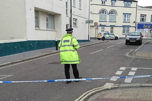 St Catherine Street in Southsea was taped off by police yesterday.
