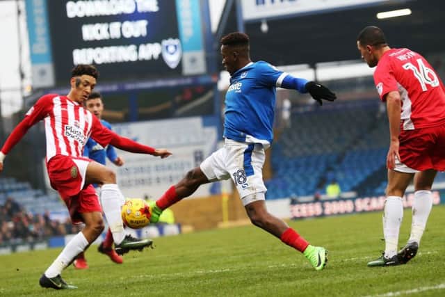 Jamal Lowe in action against Accrington on Saturday Picture: Joe Pepler
