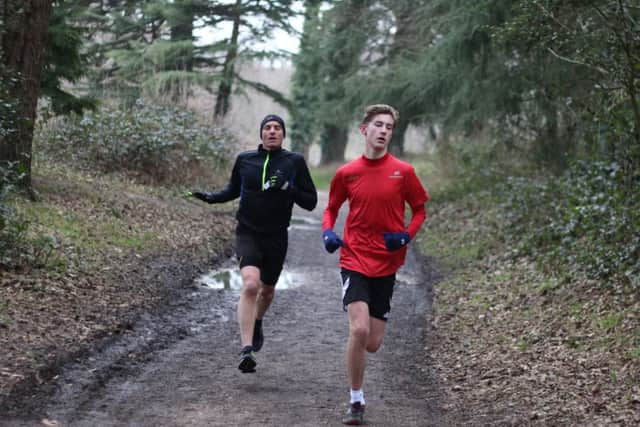 Tom Hoskinson leads the way at Havant parkrun on Saturday