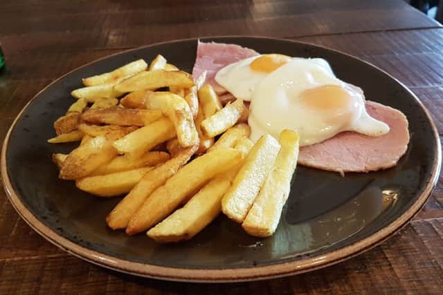 Ham, egg and chips at The Crown Inn, in The Square, Bishop's Waltham