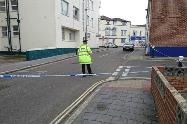 St Catherine Street in Southsea was taped off by police onSunday