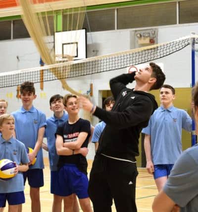 Students spent the day getting a volleyball masterclass from Jake Sheaf, centre