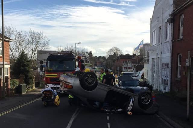 The crashed car on the A32 Wickham Road. Picture: Hampshire police