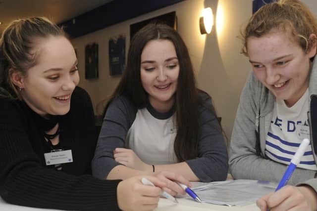 From left, Alanya Taylor, Cara Finn, and Amy Parker from Miltoncross Academy
Picture: Ian Hargreaves (170216-1)