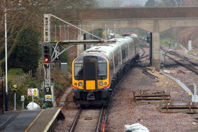 A South West train leaves Havant station