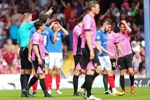 Mark Brown sends off Kieron Freeman at the end of last season Picture: Joe Pepler