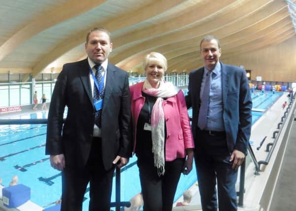 BH Live director of sports and lesiure Mike Lyons, cabinet member for culture, leisure and sport Cllr Linda Symes, and BH Live chief executive Peter Gunn at the Mountbatten Centre in Stamshaw