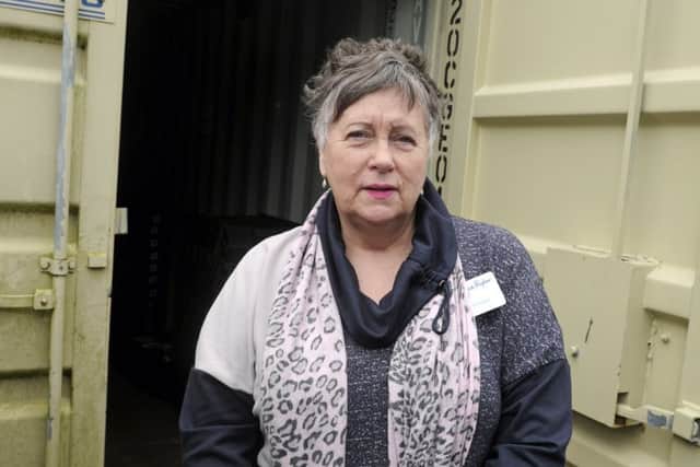 Manager Trish Bell at the container used by Sue Ryder in Cowplain which was broken into