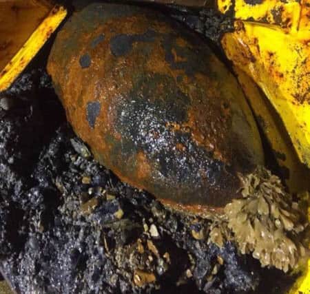 The bomb dredged up in Portsmouth Harbour today. Picture: Royal Navy
