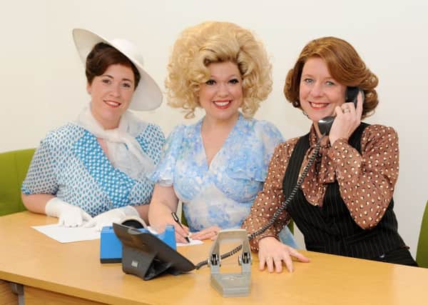 7/2/2017 (CB)  The Portsmouth Players theatre group are putting on 9 to 5 (based on Dolly Parton's music) for their next show at The Kings Theatre from the 21st-25th February.   Pictured is: (l-r) Georgina-Rose Rust as Judy Burnley, Rachel Dean as Doralee Rhodes and Jacqueline Willis as Violet Newstead.  Picture: Sarah Standing (170182-2495)