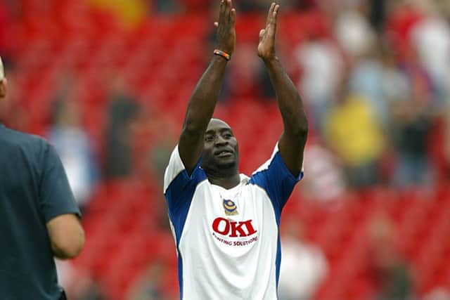 Lomana Lualua applauds the Pompey fans