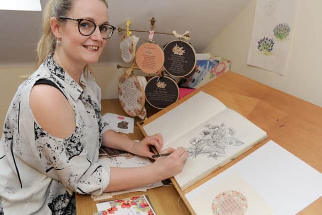 Zoe McCarthy from Waltham Chase, owner of Zoe Barker Textiles in Wickham, designs wedding stationery Picture: Sarah Standing (170140-2078)