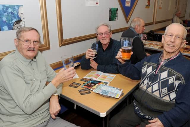 From left: Ken Storer (83), Ray Potts celebrating his 75th birthday today, and Pete Jolliffe (70) all from Gosport. Picture: Sarah Standing (170270-7662)