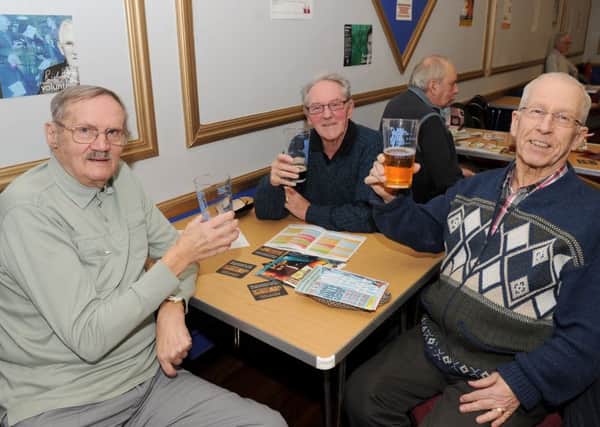 From left: Ken Storer (83), Ray Potts celebrating his 75th birthday today, and Pete Jolliffe (70) all from Gosport. 

Picture: Sarah Standing (170270-7662)