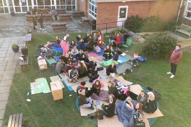 Portsmouth College students rose to an impressive challenge by teaming up with the LightHouse charity. Students raised £700 in a 'Back To Basics' day, which was held at the college.
CAPTION: Portsmouth College students rose to the challenge brilliantly, raising £700 for charity.