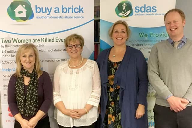 From left, Liessa Mallinson, deputy contract at Manager Victim Support, Yvonne Carter, deputy service manager for SDAS, Claire Lambon, CEO of SDAS and Ian Stiff, contract account manager at Victim Support.CAPTION: From left, Liessa Mallinson, Yvonne Carter, Claire Lambon and Ian Stiff.