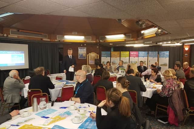 Business breakfast meeting at the Ferneham Hall Fareham on February 23, 2017. Council leader Sean Woodward addresses the attendees about changes to Fareham town centre. Pic by Kimberley Barber PPP-170223-174441001