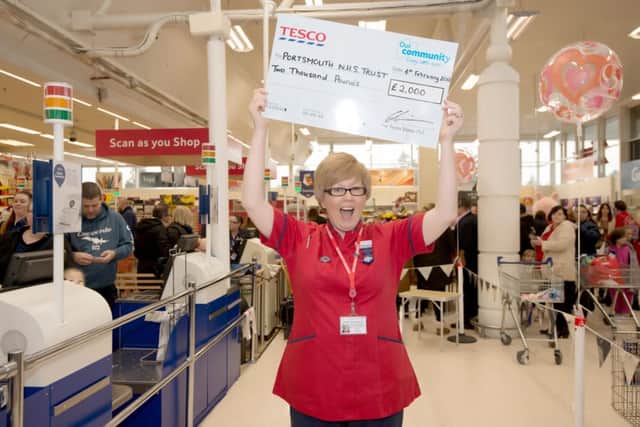 Ruth Carter, Head of Nursing for Surgery and Cancer and Lead Cancer Nurse for Portsmouth Hospitals NHS Trust visited the store on Clement Atlee Way to receive a £2,000 cheque.
CAPTION: Ruth Carter collects the cheque from Tesco.