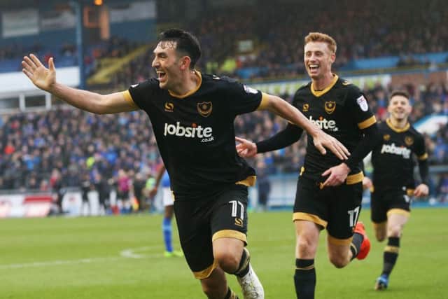 Gary Roberts celebrates his goal at Carlisle. Picture: Joe Pepler