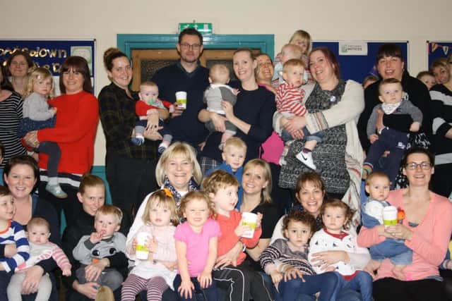 jpns-28-02-17-015 hav lead comm parents and toddlers
Parents and toddlers from the Christ Church Hall group in Widley, after Daryn Brewer presented them with 40 brand new safety mugs. The mugs will be used for parents' and carers' hot tea and coffee during their weekly social meetings.
CAPTION: Parents and toddlers from the Christ Church Hall group in Widley