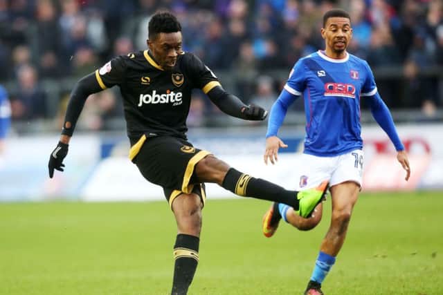 Amine Linganzi scores against Carlisle on Saturday