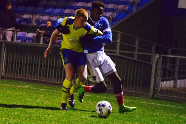 Jamal Lowe taking on Everton. Picture: Colin Farmery