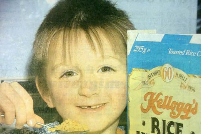Rice Krispies boy Sean Smith lost one of his front teeth on the day he was scheduled to appear in an advertisement (C3366-2)
