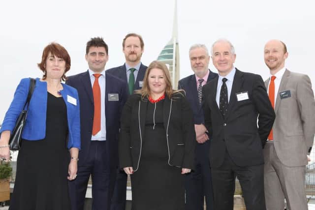 At the launch are (l-r) Julia Potter from Havant Borough Council, project director Kevin Hudson, John Allan of GVA, Portsmouth City Council leader Cllr Donna Jones, Robin Dickens, Steve Loughe of BAM Construction and Tom Southall
