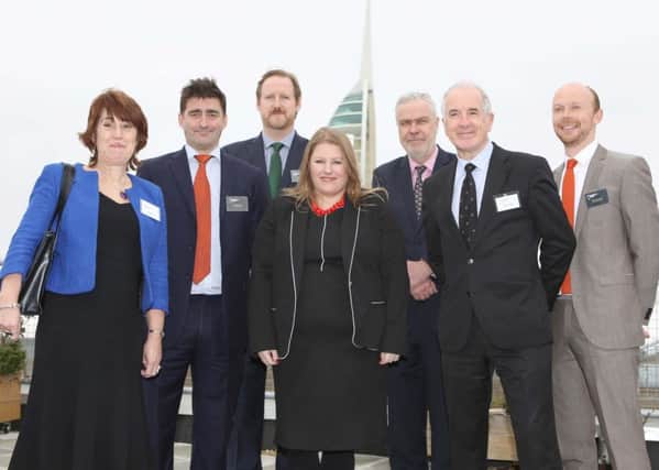 At the launch are (l-r) Julia Potter from Havant Borough Council, project director Kevin Hudson, John Allan of GVA, Portsmouth City Council leader Cllr Donna Jones, Robin Dickens, Steve Loughe of BAM Construction and Tom Southall