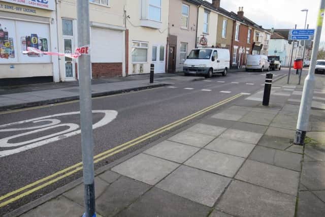 Somers Road, Somerstown, Portsmouth, where two men were found stabbed at 8.31pm on March 3, 2017, pictured after the cordon was lifted the next day.