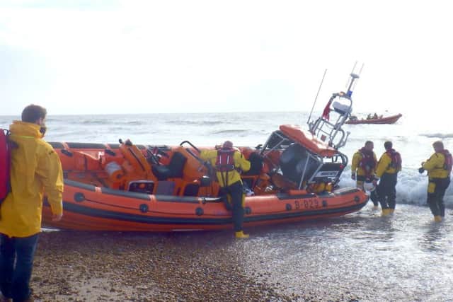 One of the RNLI crews that were called to the stricken kitesurfer