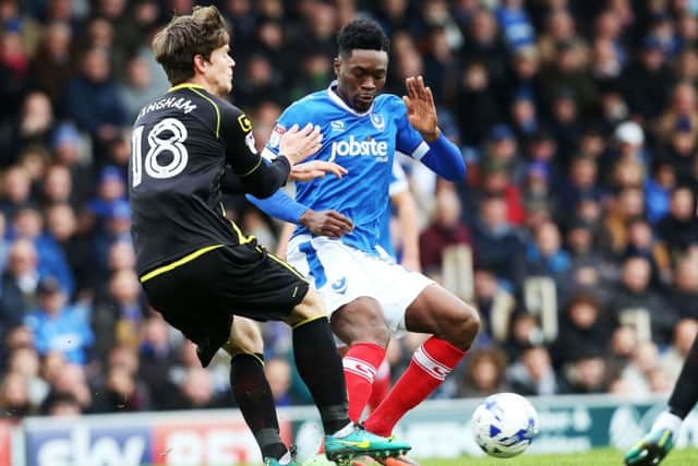 Amine Linganzi in action for Pompey against Crewe on Saturday Picture: Joe Pepler