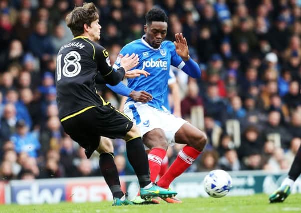 Amine Linganzi in action for Pompey against Crewe on Saturday Picture: Joe Pepler